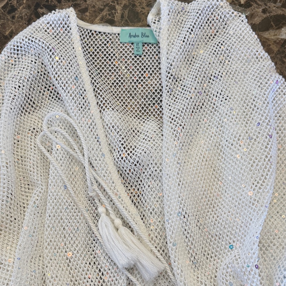 White Sequin Swim Coverup